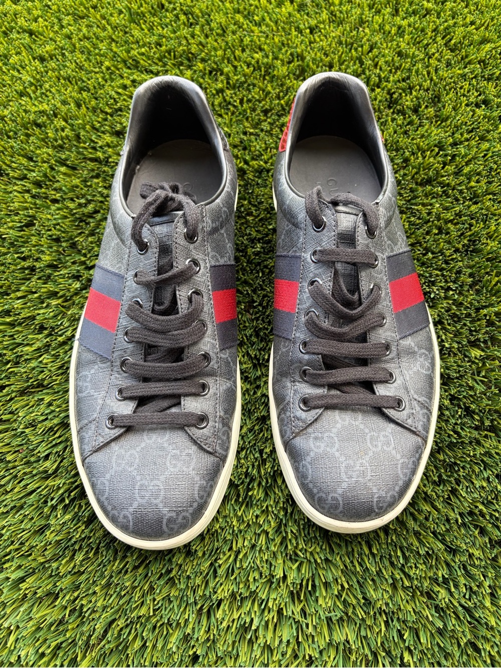 Gucci Black and Red Low-Top GG Canvas Sneakers